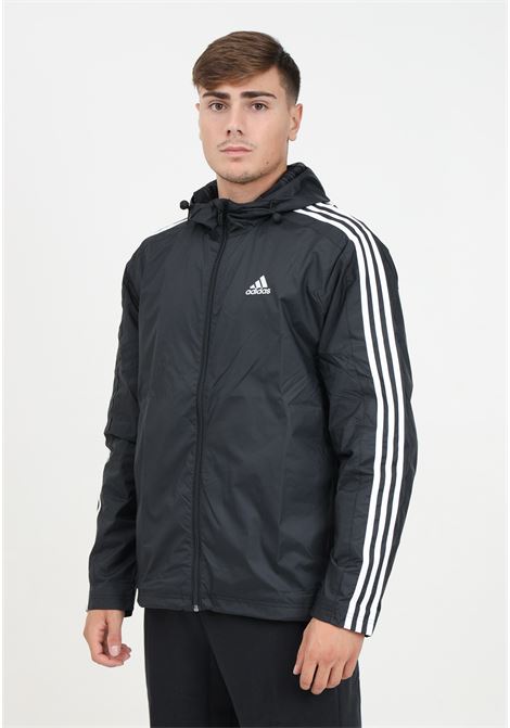 Giacca a vento Essentials 3-Stripes Woven nera da uomo ADIDAS PERFORMANCE | IB0381.